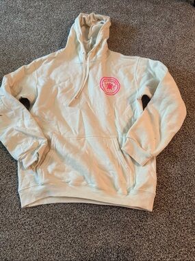 Isla Mujeres Cream Hoodie with Pink Crest Graphic Size M Yazbek